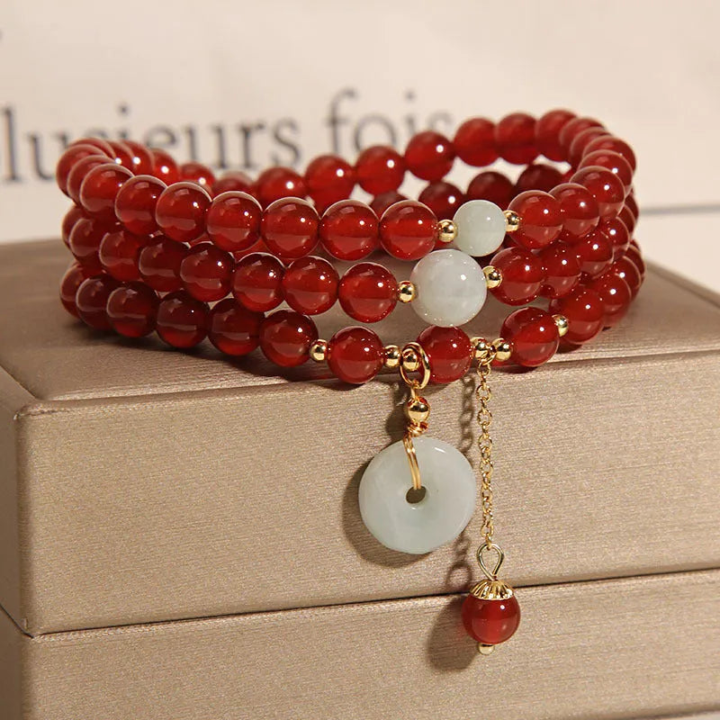 Red agate crystal multi-layer bracelet for women in retro ethnic style