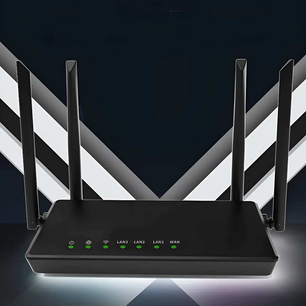 Portable smart router with bare metal construction showing network ports