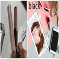 Pink and green cordless USB hair straightener with ceramic plates and digital temperature display.