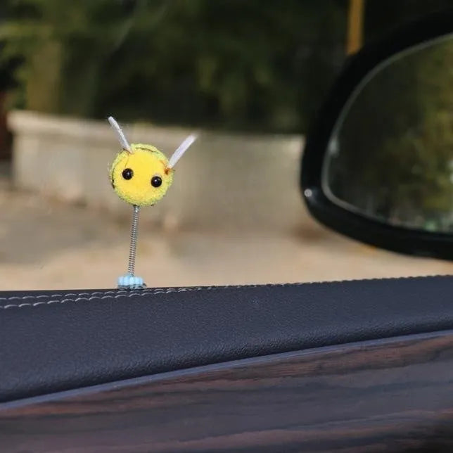 Cartoon-style little bee car decoration with fur ball material measuring 3cm square