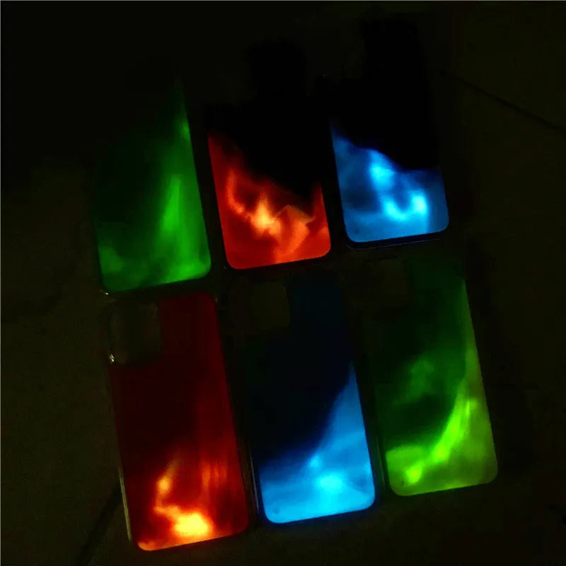 Luminous solid colour liquid quicksand phone case for iPhone in blue glowing in dark