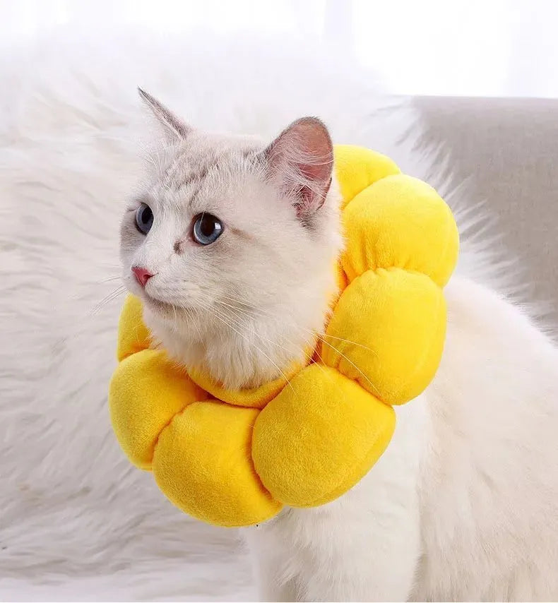 Sunflower pattern cotton pet recovery collar for dogs and cats with adjustable neck sizing