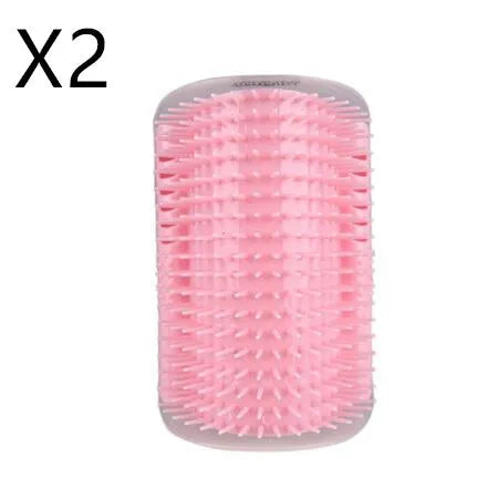 Cat self-grooming brush with mint pad, blue colour, 9x13cm size, on light background