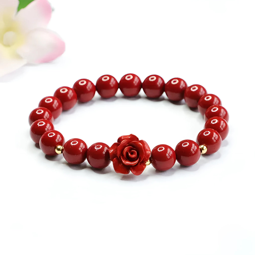 Purple gold sandstone cinnabar bracelet with 8mm rose beads in national style