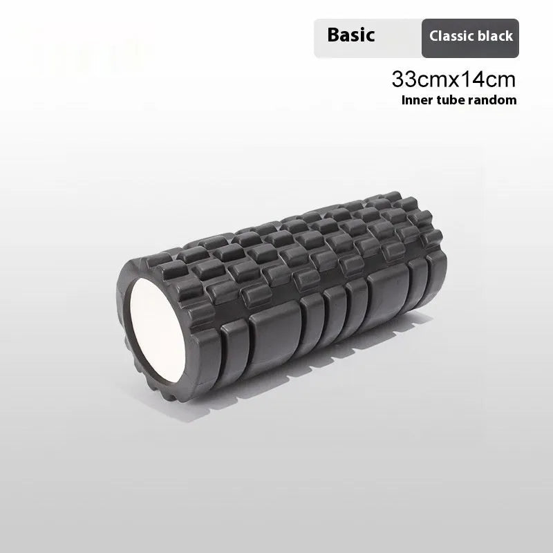 EVA foam fitness roller shown in various colours including black, pink, and blue.