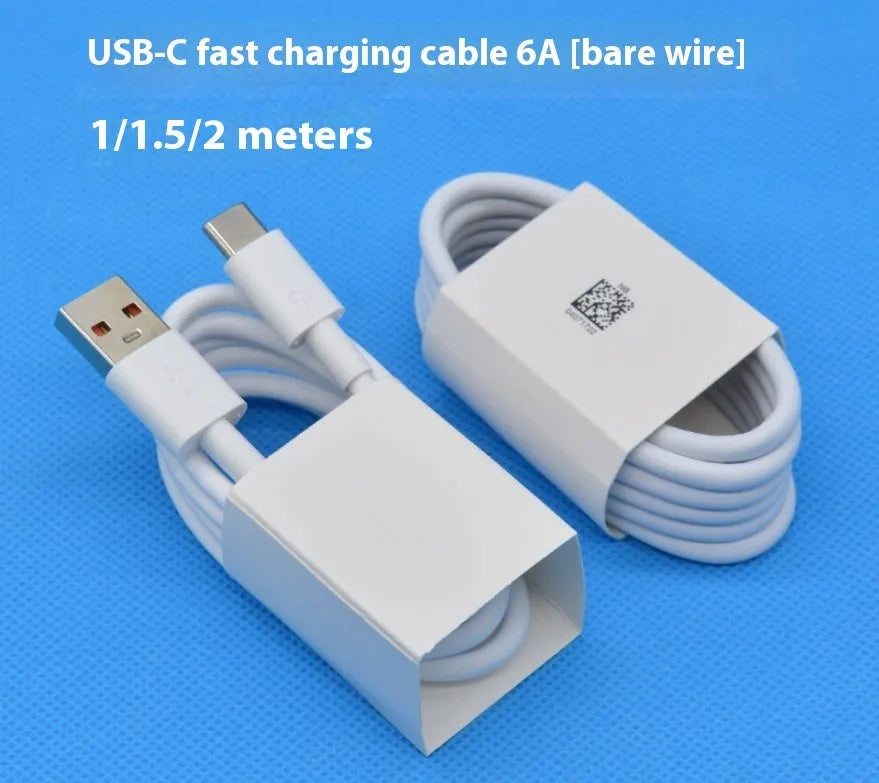 White 1-metre TPE 6A Type-C fast charging USB cable for smartphones and tablets