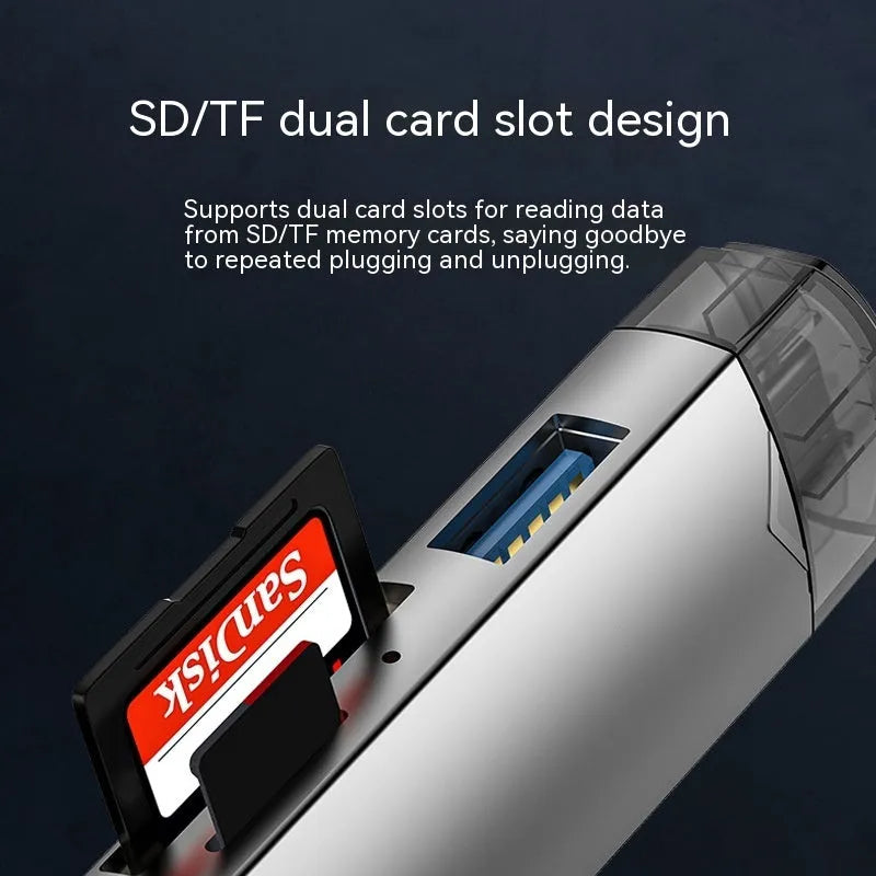 Grey aluminium alloy USB 3.0 multi-functional card reader with SD and TF slots