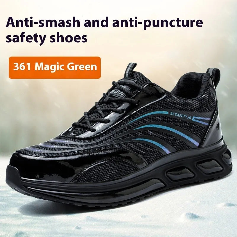 Orange leather anti-smash puncture safety shoes with rubber soles for workplace protection