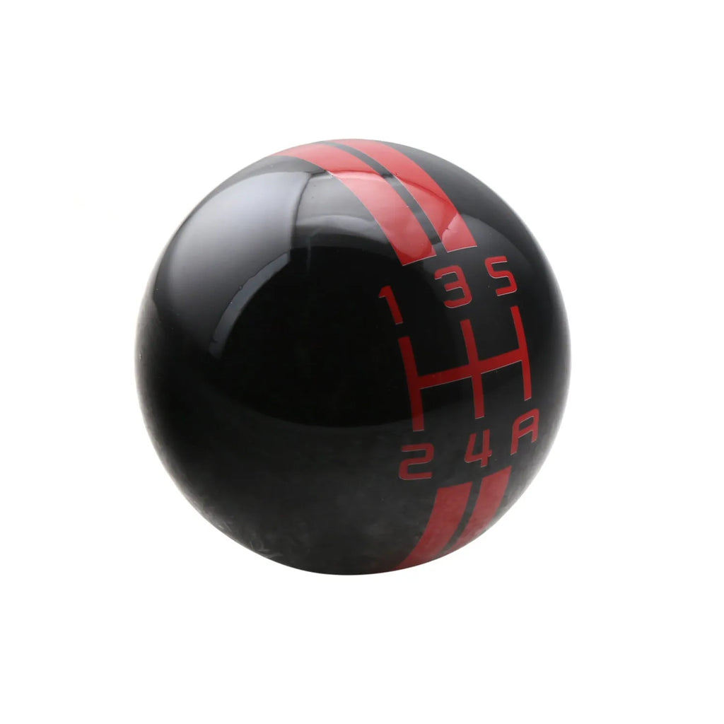Black ball car gear head with 5-speed pattern and red lettering on acrylic material