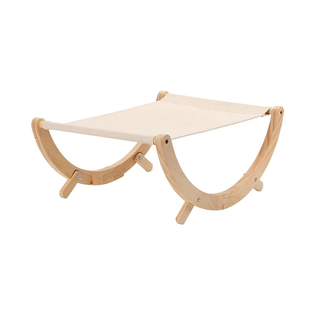 Solid wood foldable cat hammock bed with canvas plush cushion for indoor cats