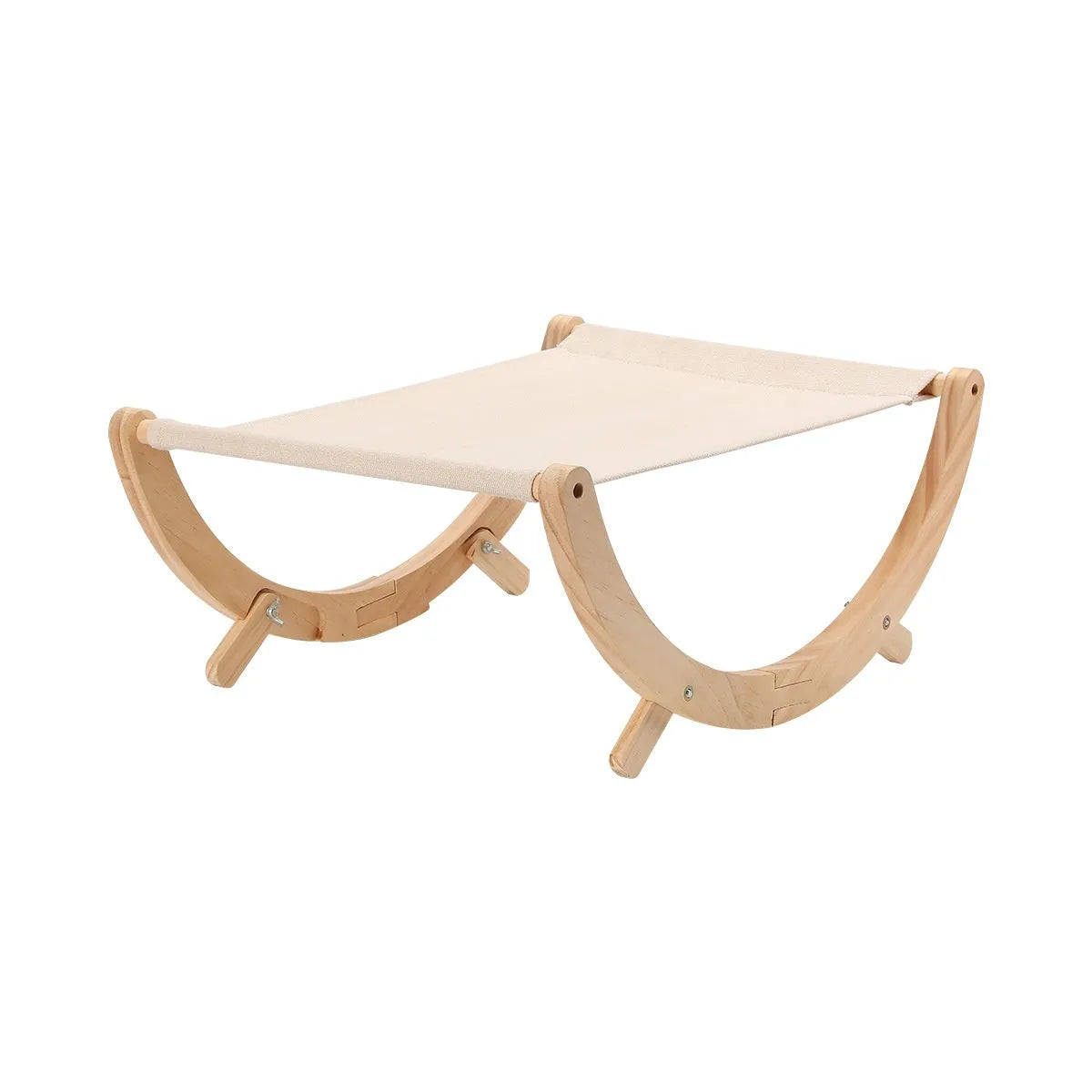 Solid wood foldable cat hammock bed with canvas plush cushion for indoor cats