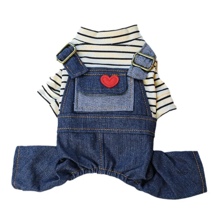 CWQ retro denim four-legged pet clothing suspender pants for small and medium dogs in size L