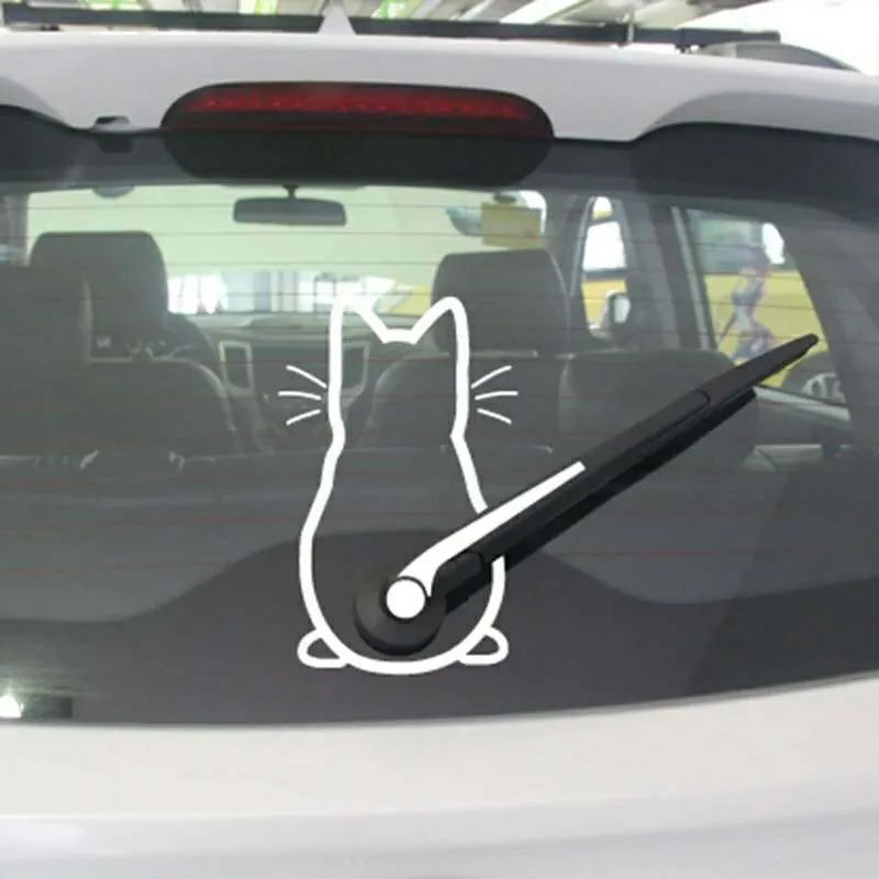 Cartoon cat wiper shadow reflective car bumper sticker black 35x25cm PET material