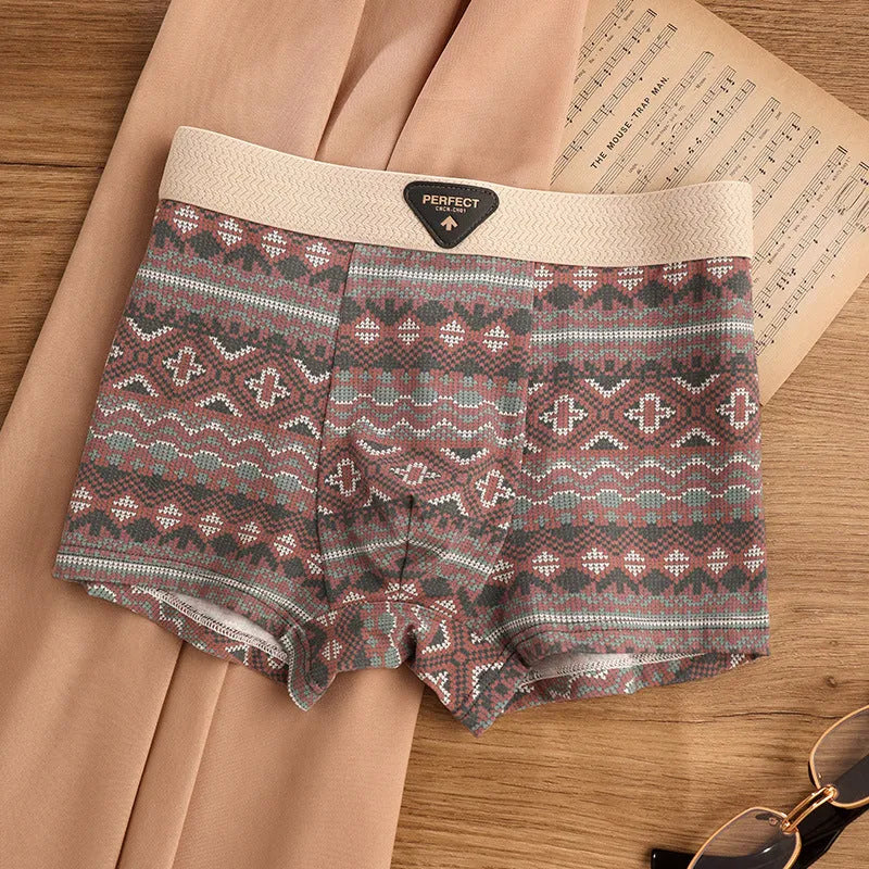 Men's cotton breathable antibacterial boxer shorts mid-rise waist check pattern plain weave