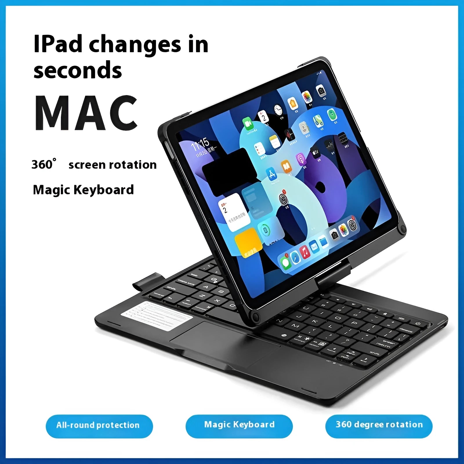 Miaocontrol 360-degree rotating Bluetooth keyboard for iPad tablets in rose gold, silver, and black colour options