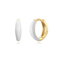 A pair of oval-shaped epoxy resin earrings on a U-shaped curved silver hook, showing a marbled colour finish.