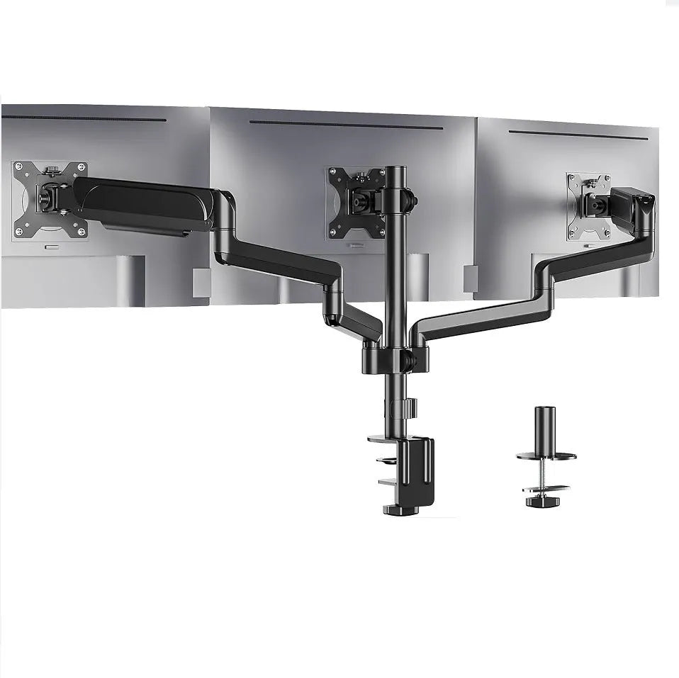 Black three-arm gas spring monitor mounting arm for 13 to 27 inch computer screens