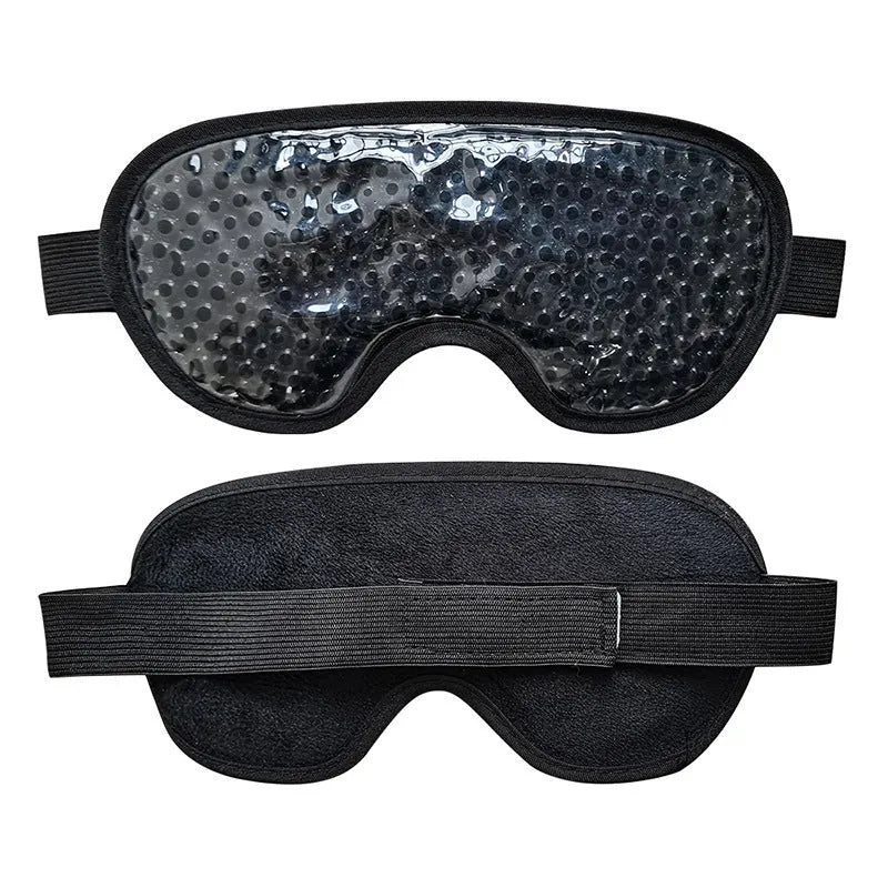 White portable eye massager with cold and hot compress functions and included fabric eye mask