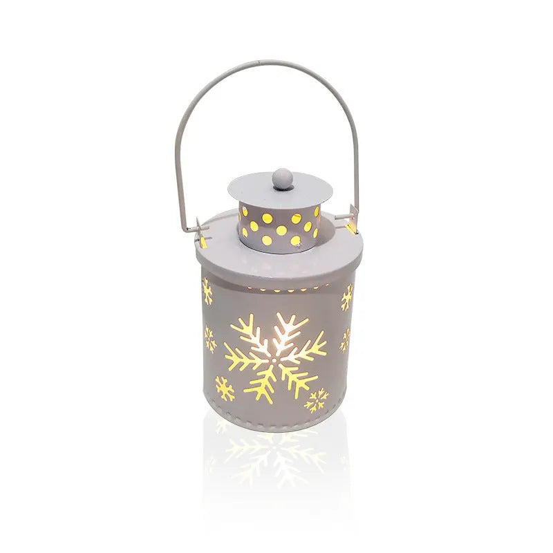 Christmas electronic candle lantern with wrought iron construction and LED lights in Nordic style design