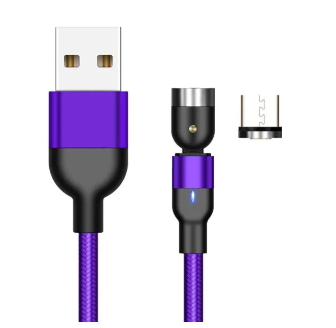 Essager black magnetic charging cable with blue LED light, showing 360-degree rotating connector.
