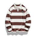 Loose-fit long-sleeve polo shirt with lapel collar and Hong Kong style stripes in pearl cotton.