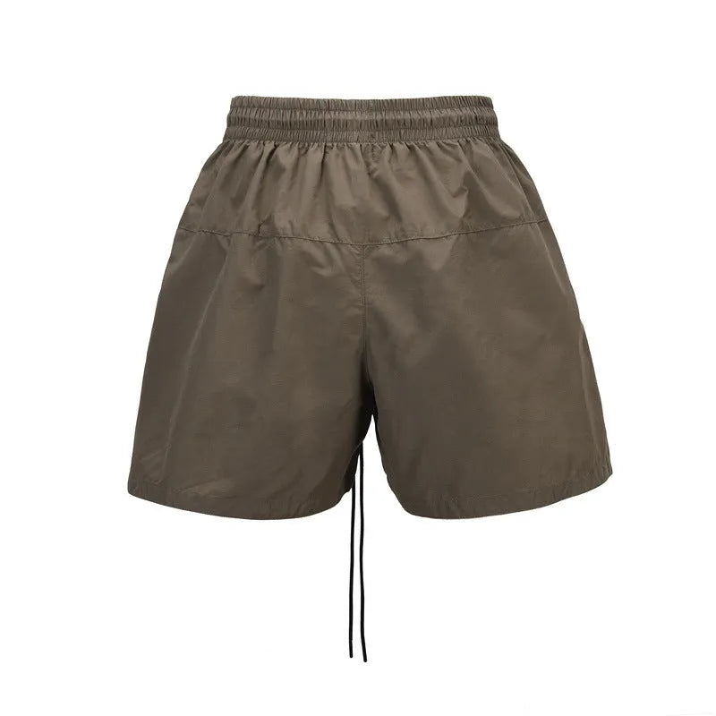RO style cotton baggy track shorts with belt, black colour, loose fit for leisure wear