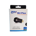 Small white wireless HDMI dongle receiver with USB cable for screen mirroring
