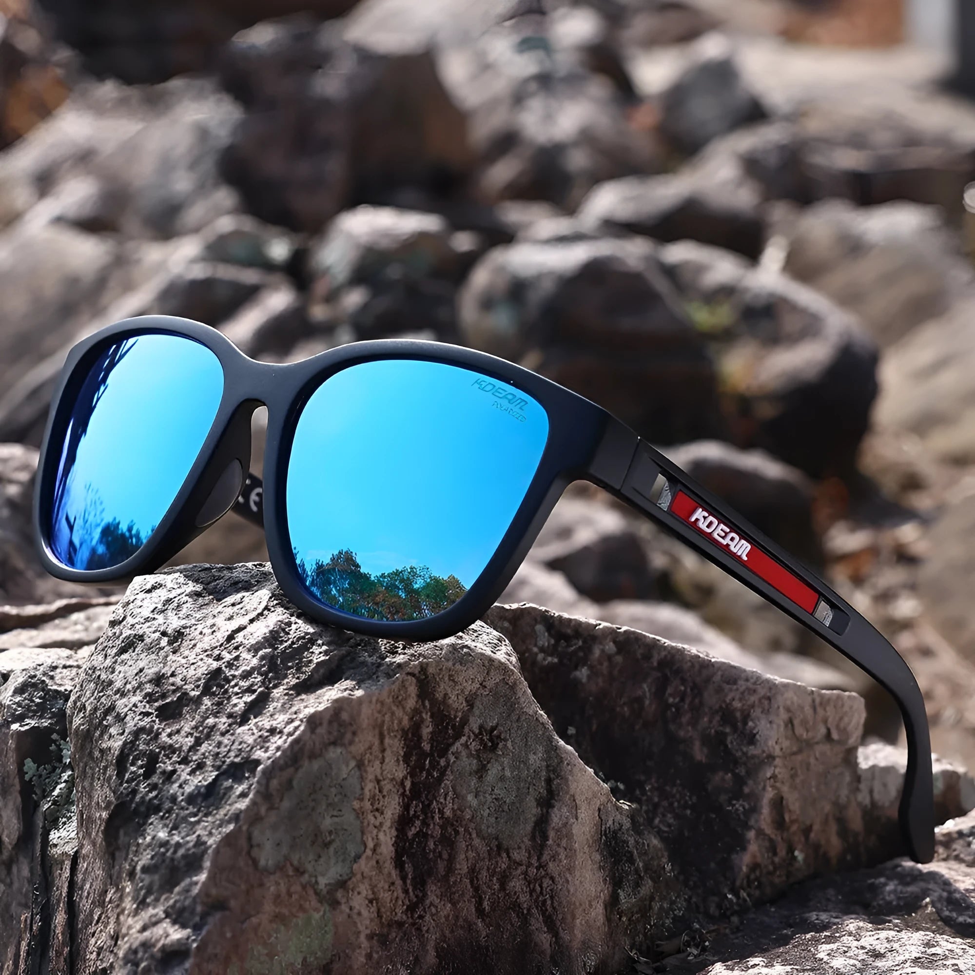 Retro style outdoor sunglasses with metal hinges and TAC lenses for UV protection, shown in one of five colour options.