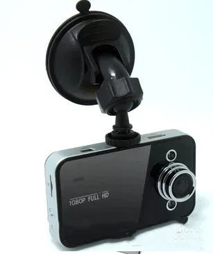 K6000 black driving recorder with 120 degree wide angle lens mounted on front windshield