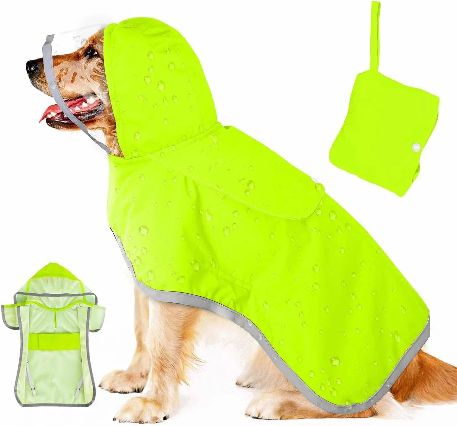 Dog raincoat waterproof soft breathable hooded jacket with transparent cap for small and large dogs