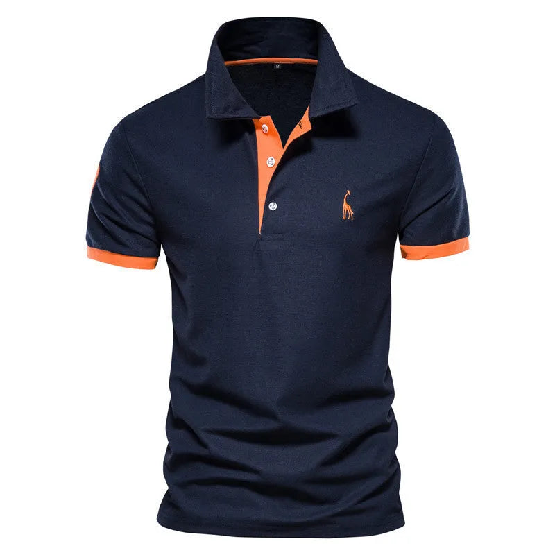 Men's slim-fit deer embroidered short sleeve T-shirt in a cotton blend fabric