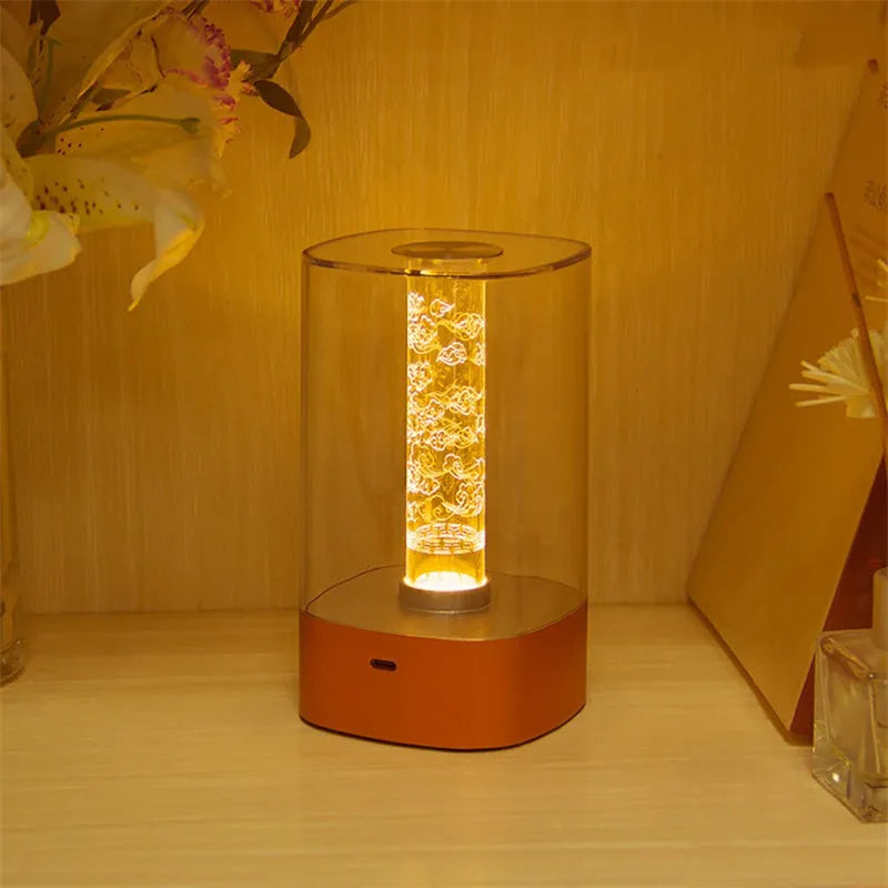 Rose gold USB touch control LED atmosphere lamp with abstract design on wooden surface