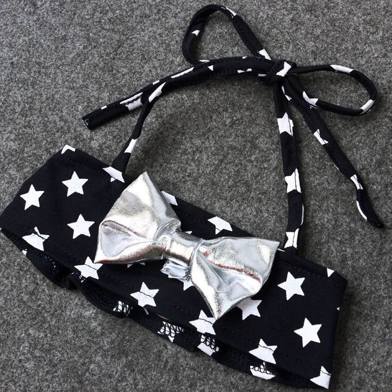 Girls XINGX bowknot three-piece swimsuit in milk silk fabric, colour CC00734, available in sizes 90-130 yards