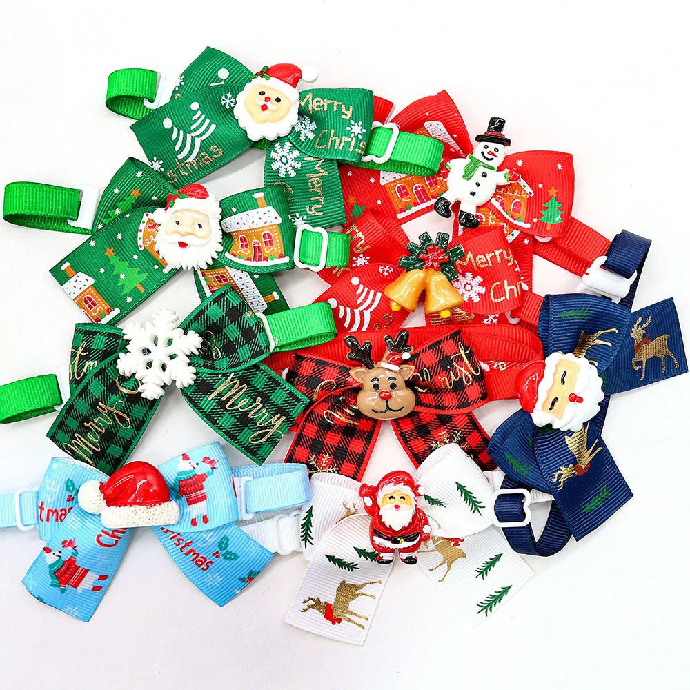 Christmas pet bow tie accessories for dogs and cats in red and green patterns