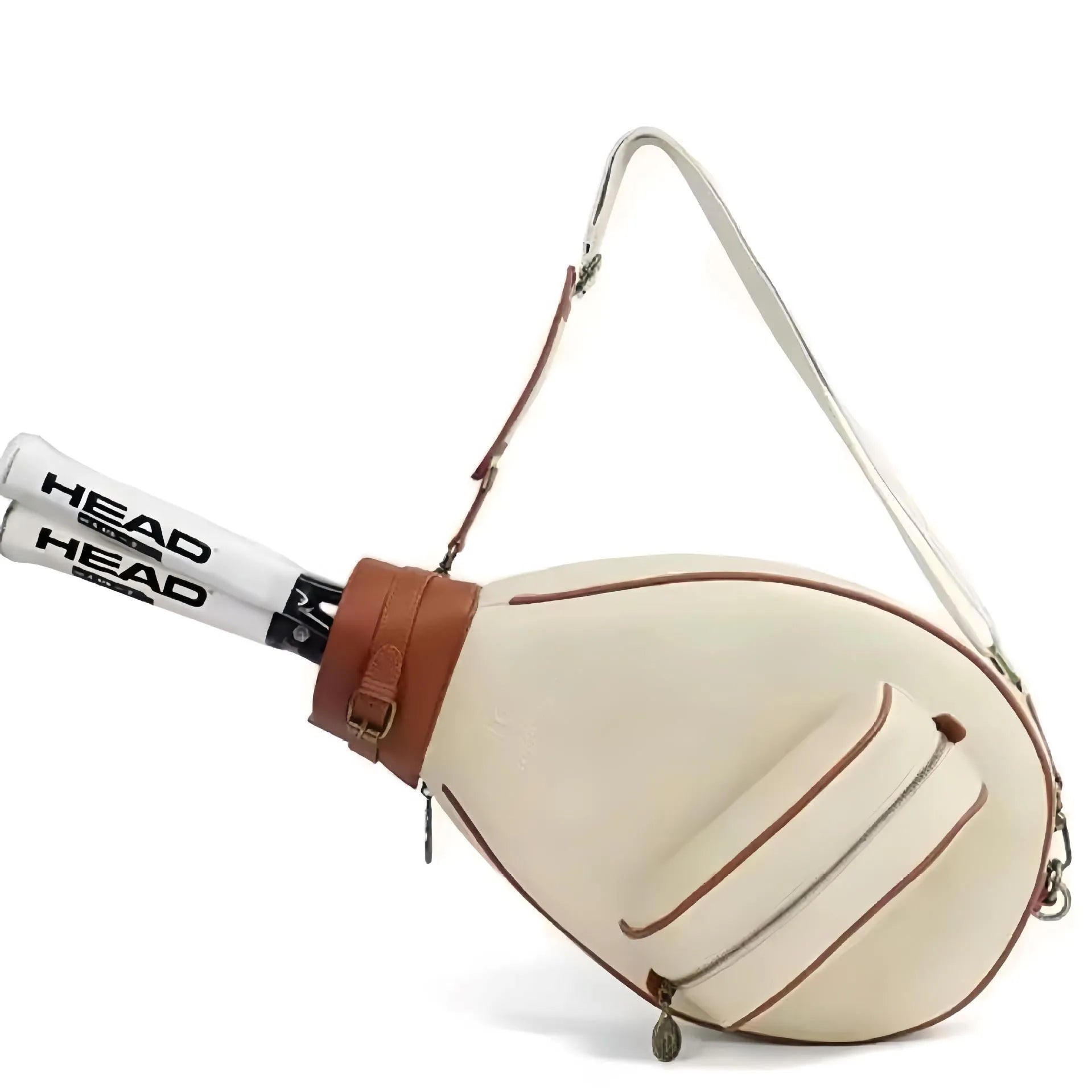 Women's retro style leather one-shoulder badminton bag shown in multiple colour options.