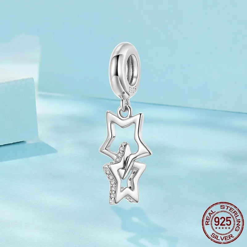 Single S925 sterling silver starlight bead 2.4cm tall with 0.45cm aperture on white background