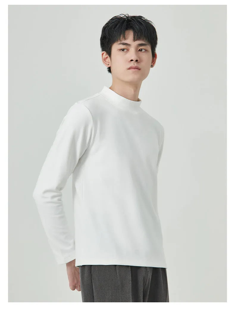 Men's brown Dralon fabric long sleeve t-shirt with a half-high collar and pullover style.