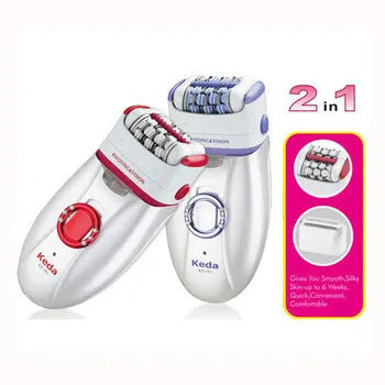 KEDA-216 coloured USB electric epilator for body hair removal with included charger and cleaning brush
