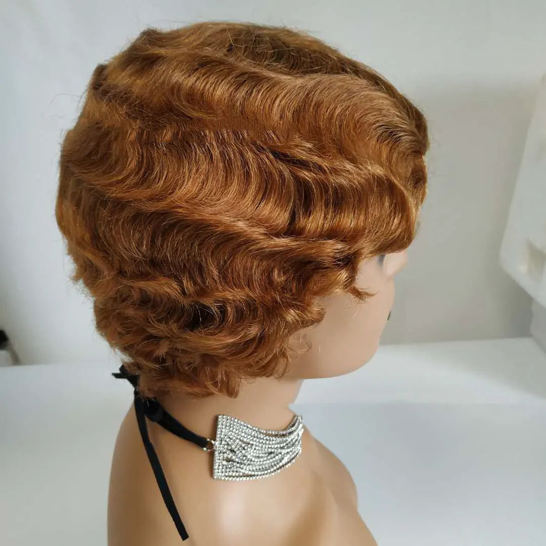 4 inch short bob wig in real human hair with finger wave style and picture colour for ladies