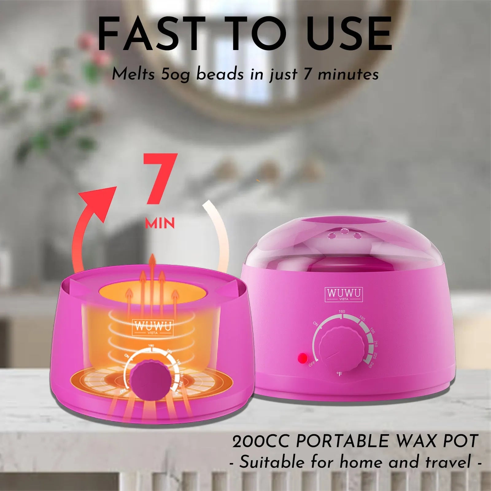 WUWUVISTA hard wax hair removal kit with pink wax warmer, wax beans, lotion, and applicator sticks