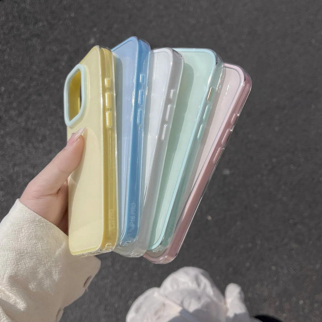 Simple blue jelly shell TPU phone case on an iPhone, showing all-inclusive design.