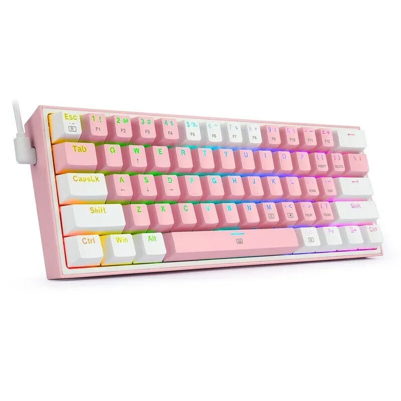 White pink mechanical keyboard with RGB backlighting and multimedia function keys