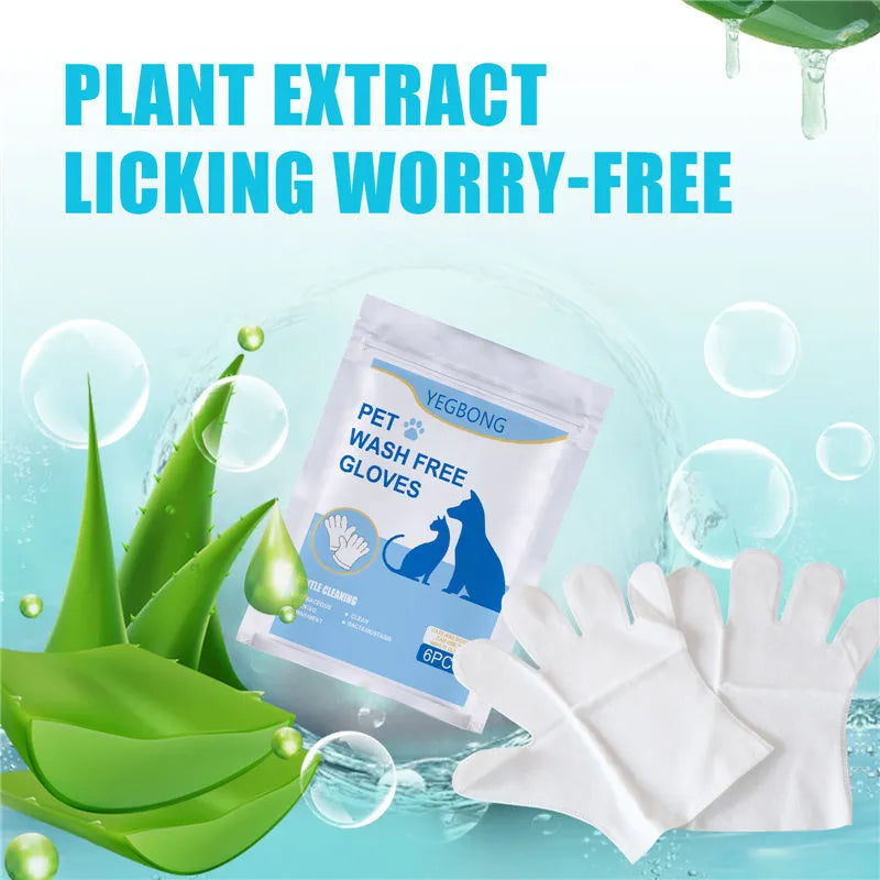 Pack of 6 pet disposable non-woven foil gloves for cat grooming without a bath