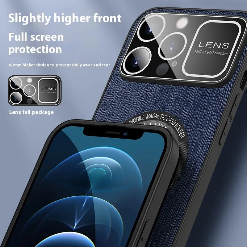 Magnetic phone case with large window tree pattern in silver gray for iPhone 14 Pro Max
