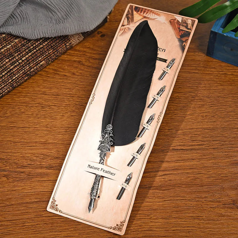 Vintage feather pen with zinc alloy shell in multiple colour options