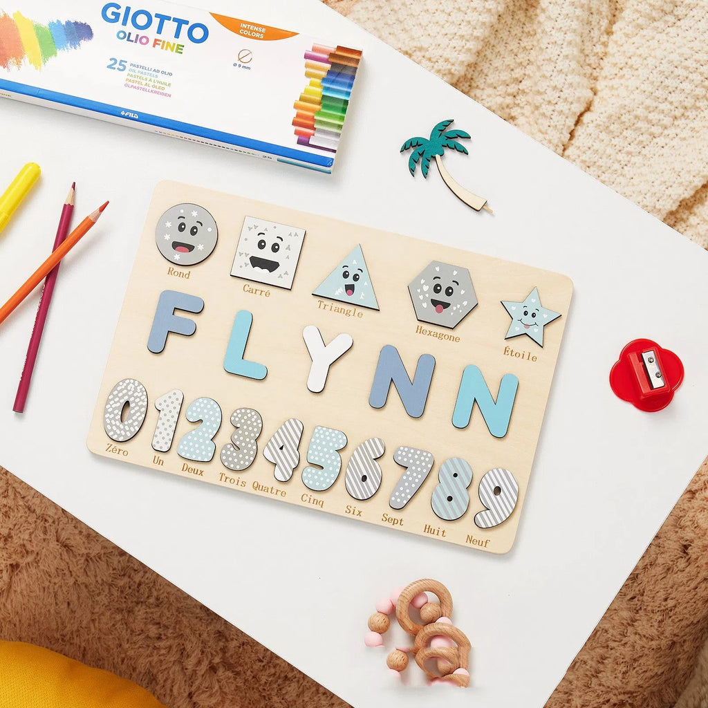 Wooden digital shape recognition puzzle board with hand-holding pieces for infants, 30x20cm to 38x20cm