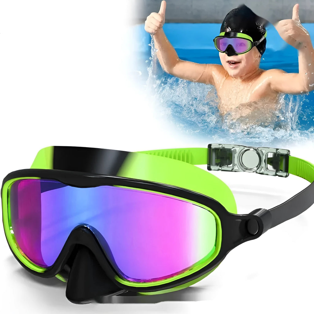 Children's large frame waterproof anti-fog outdoor swimming goggles in blue and yellow colour