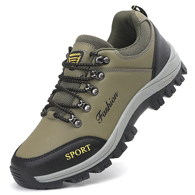 Non-slip outdoor low-top casual shoes in army green with front lace-up closure and low heel, size 38-46