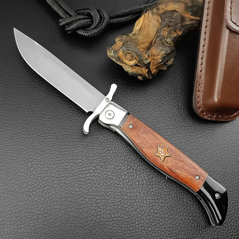 Multi-function folding knife with 440C blade and sandal wood handle, total length 25.2 cm, Patriot Second Generation