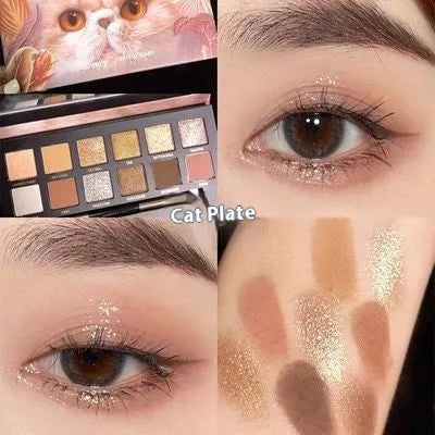 Explorer animal theme eyeshadow palette showing twelve colours across nine named plates.